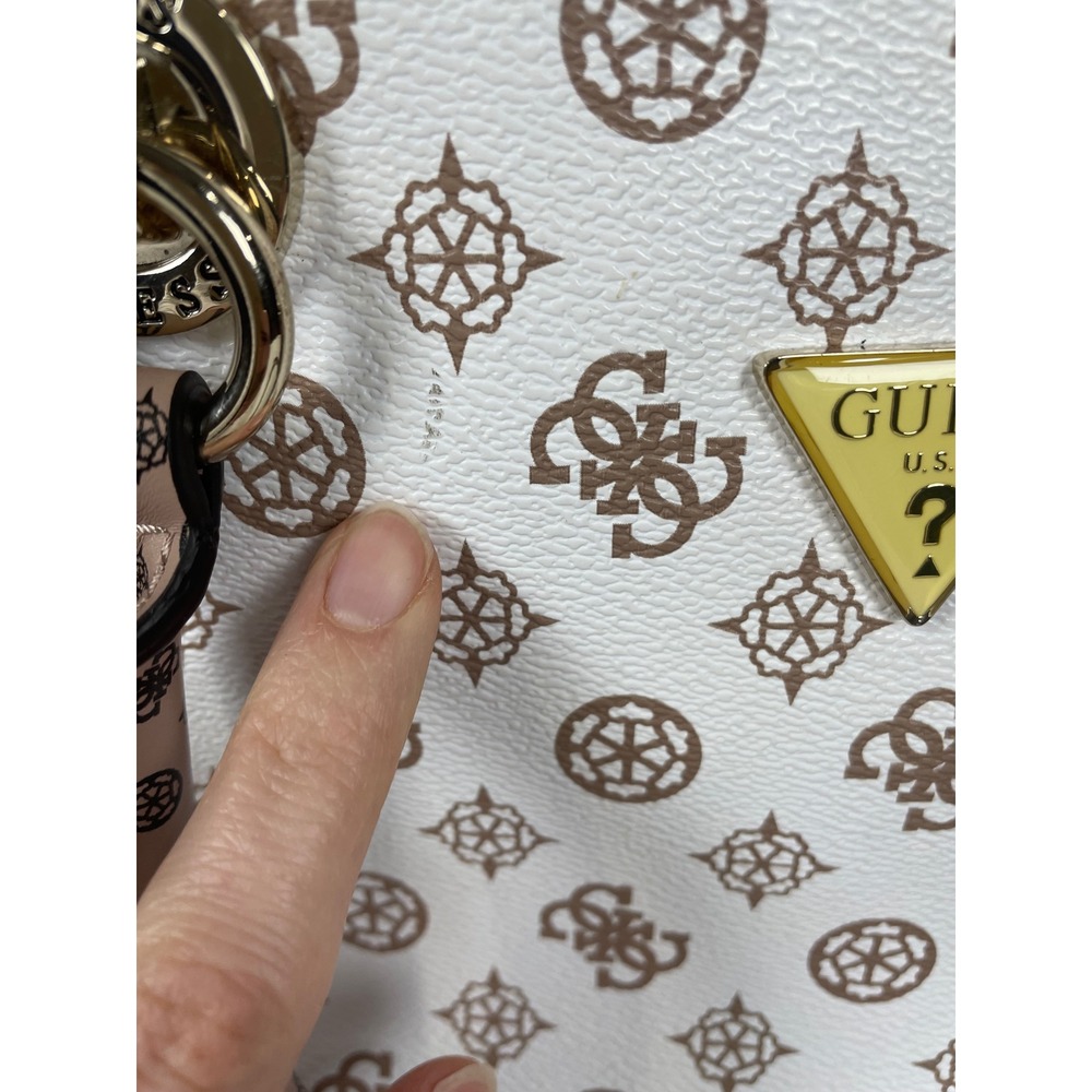 Guess Bella Vita Dome Satchel Handbag White Brown Logo Print Convertible Strap - Picture 5 of 15